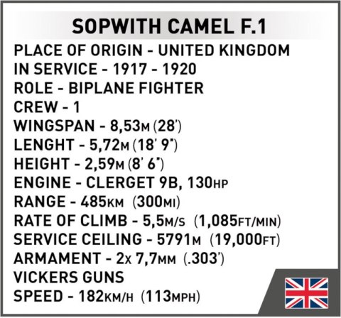 COBI 2987 Historical Collection Great War Sopwith Camel F.1 176 klocków