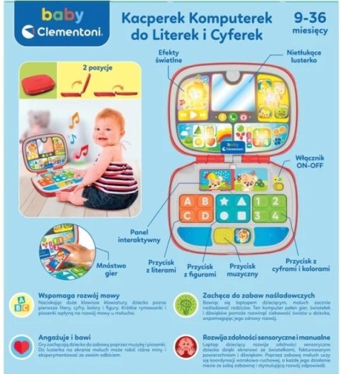 Clementoni Kacperek Komputerek do literek i cyferek. Baby Laptop 50716