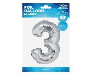 Balon foliowy Cyfra 3, srebrna, 92 cm