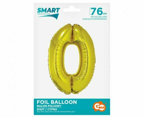 Balon foliowy Smart, Cyfra 0, złota, 76 cm