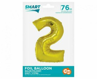 Balon foliowy Smart, Cyfra 2, złota, 76 cm