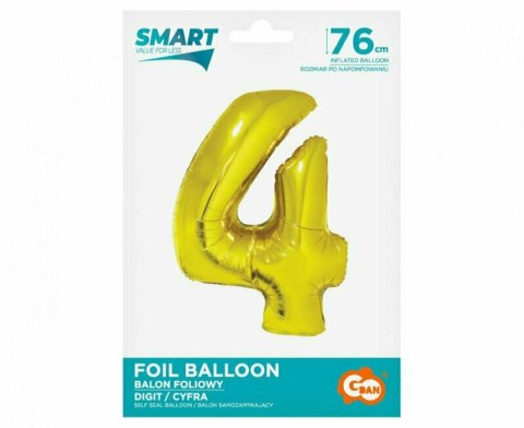 Balon foliowy Smart, Cyfra 4, złota, 76 cm