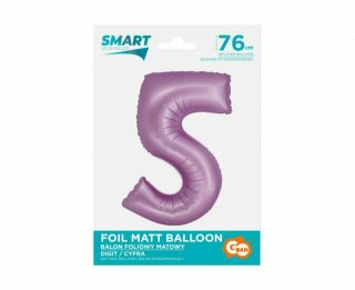 Balon foliowy Smart Cyfra 5 lawendowa matowa 76cm Godan