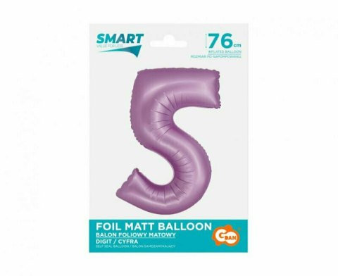 Balon foliowy Smart Cyfra 5 lawendowa matowa 76cm Godan