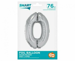 Balon foliowy Smart, Cyfra 0, srebrna, 76 cm