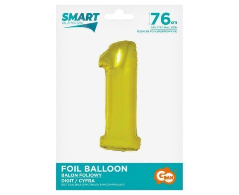 Balon foliowy Smart, Cyfra 1, złota, 76 cm