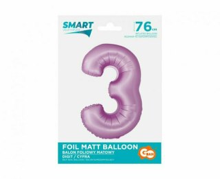 Balon foliowy Smart Cyfra 3 lawendowa matowa 76cm Godan