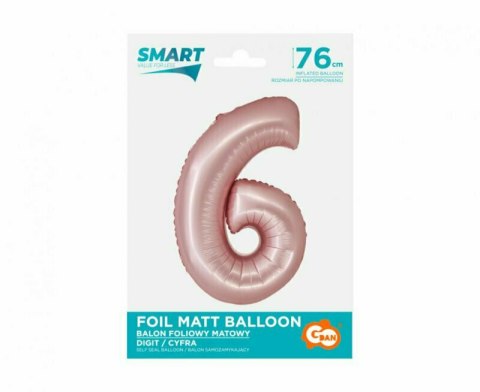 Balon foliowy Smart, Cyfra 6, j. różowa matowa, 76 cm GoDan