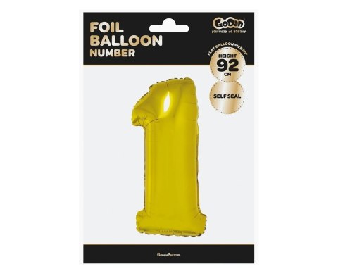 Balon foliowy Cyfra 1, złota, 92 cm