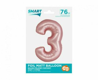 Balon foliowy Smart, Cyfra 3, j. różowa matowa, 76 cm GoDan