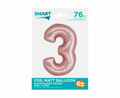 Balon foliowy Smart, Cyfra 3, j. różowa matowa, 76 cm GoDan