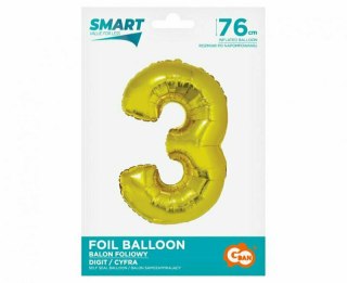 Balon foliowy Smart, Cyfra 3, złota, 76 cm