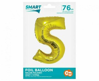 Balon foliowy Smart, Cyfra 5, złota, 76 cm