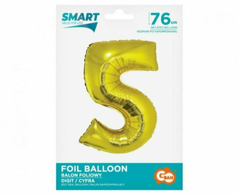 Balon foliowy Smart, Cyfra 5, złota, 76 cm