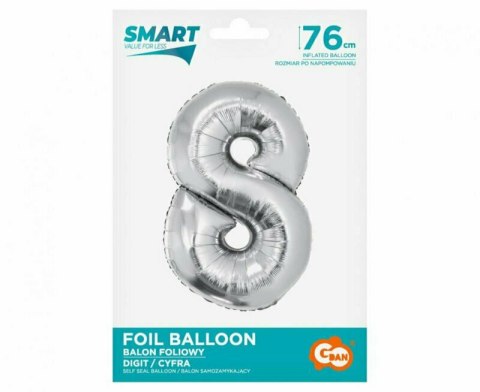 Balon foliowy Smart, Cyfra 8, srebrna, 76 cm