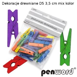 Dekoracje drewniane (spinacz) D5 3.5cm mix kolor p10