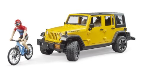 Jeep Wrangler Unlimited Rubicon z rowerem górskim i figurką kolarza