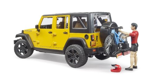 Jeep Wrangler Unlimited Rubicon z rowerem górskim i figurką kolarza