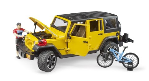 Jeep Wrangler Unlimited Rubicon z rowerem górskim i figurką kolarza