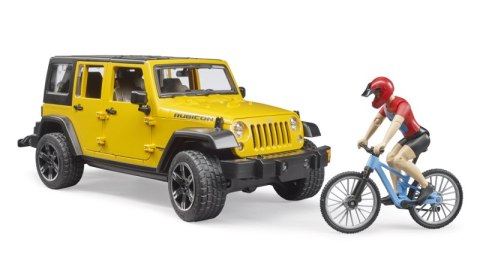 Jeep Wrangler Unlimited Rubicon z rowerem górskim i figurką kolarza