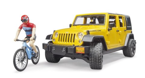 Jeep Wrangler Unlimited Rubicon z rowerem górskim i figurką kolarza