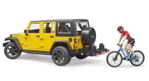 Jeep Wrangler Unlimited Rubicon z rowerem górskim i figurką kolarza