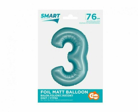 Balon foliowy Smart, Cyfra 3, j. niebieska matowa, 76 cm GoDan