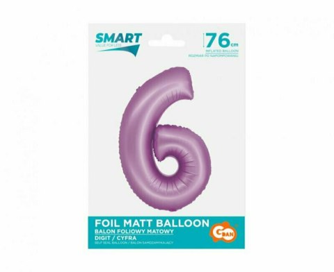 Balon foliowy Smart Cyfra 6 lawendowa matowa 76cm Godan