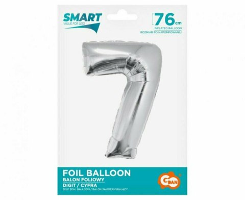 Balon foliowy Smart, Cyfra 7, srebrna, 76 cm