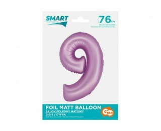 Balon foliowy Smart Cyfra 9 lawendowa matowa 76cm Godan