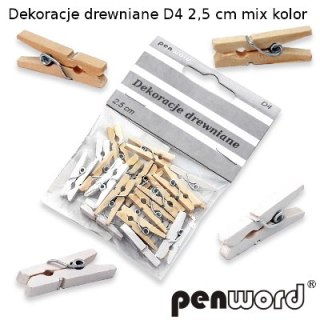 Dekoracje drewniane (spinacz) D4 2.5cm mix kolor p10