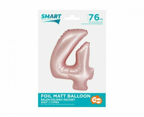 Balon foliowy Smart, Cyfra 4, j. różowa matowa, 76 cm GoDan