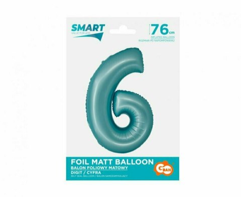 Balon foliowy Smart, Cyfra 6, j. niebieska matowa, 76 cm GoDan