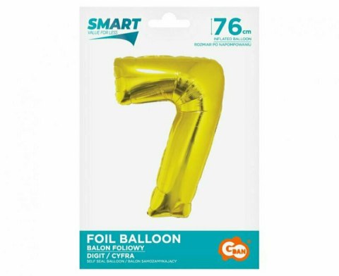 Balon foliowy Smart, Cyfra 7, złota, 76 cm