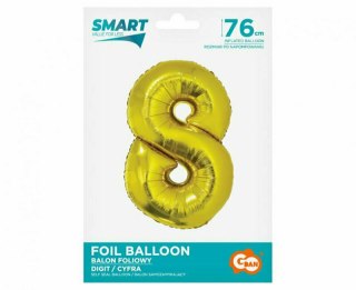 Balon foliowy Smart, Cyfra 8, złota, 76 cm