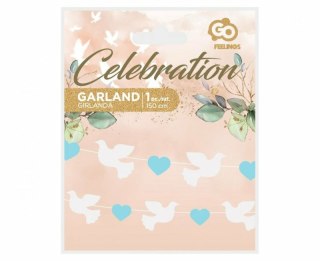 Girlanda papierowa Gołąbki 10x8cm niebieskie serduszka 5x4cm 150cm Godan