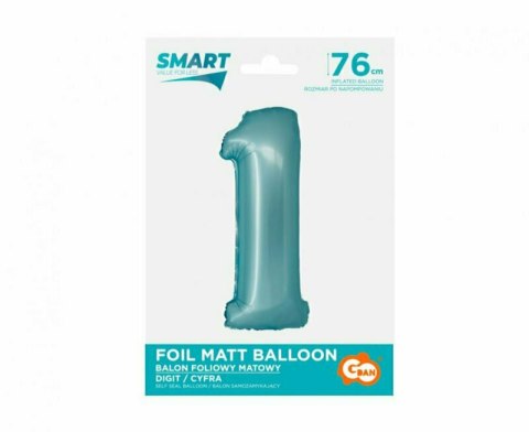 Balon foliowy Smart, Cyfra 1, j. niebieska matowa, 76 cm GoDan