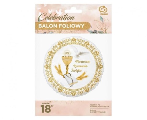 Balon foliowy 18 Pierwsza Komunia Święta, okrągły Godan