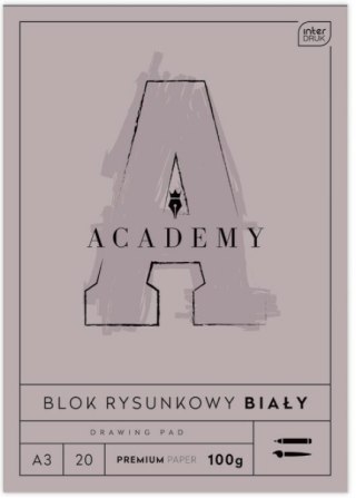 Blok rysunkowy biały A3 20 kartek 100g Academy Interdruk