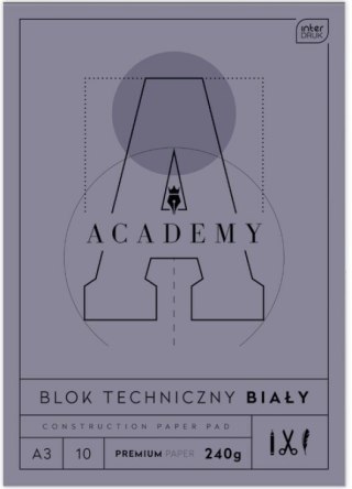 Blok techniczny biały A3 10 kartek 240g Academy Interdruk