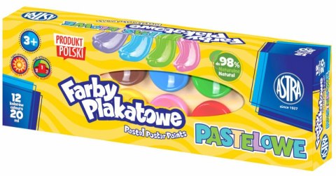 Farby plakatowe pastelowe 12 kolorów - 20 ml ASTRA 301121003