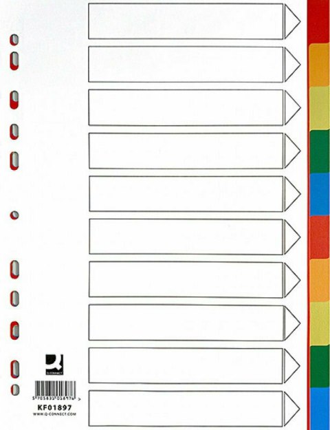 Przekładki Q-CONNECT, PP, A4, 225x297mm, 10+1 kart, mix kolorów