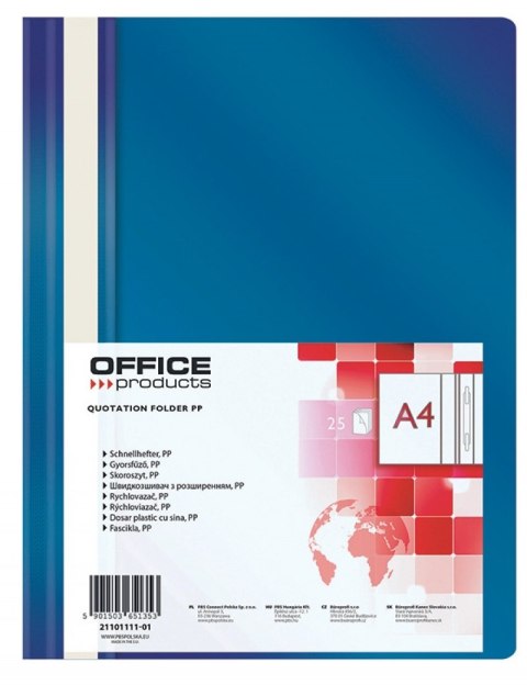 Skoroszyt OFFICE PRODUCTS, PP, A4, miękki, 100/170mikr., granatowy p25, cena za 1 szt