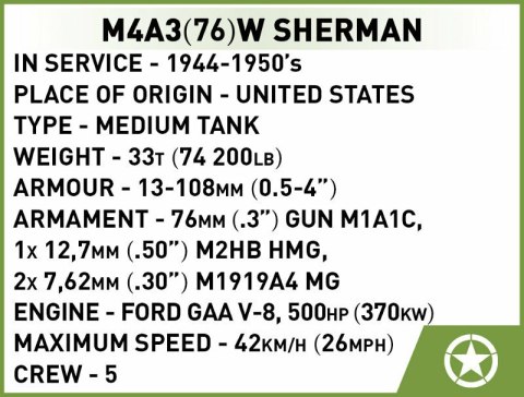 COBI 3089 Historical Collection WWII Sherman M4A3 103 klocki