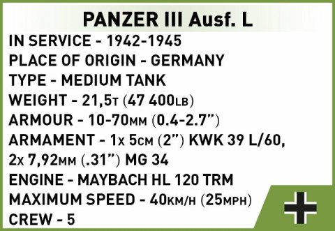 COBI 3090 Historical Collection WWII Panzer III AUSF.L 82 klocki