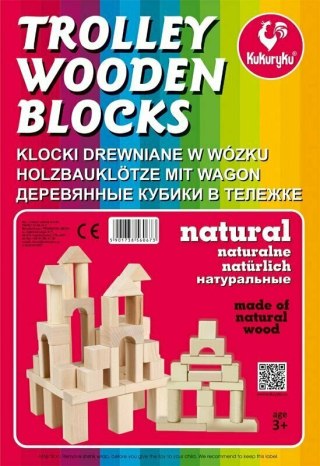 Klocki drewniane w wózku naturalne KUKURYKU