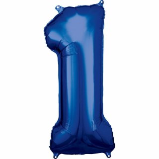 Balon foliowy duża cyfra 1 niebieski 38x86cm 9907276