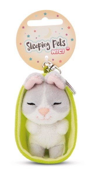 NICI 49982 Brelok Sleeping Pets królik szary 8cm, koszyk zielony