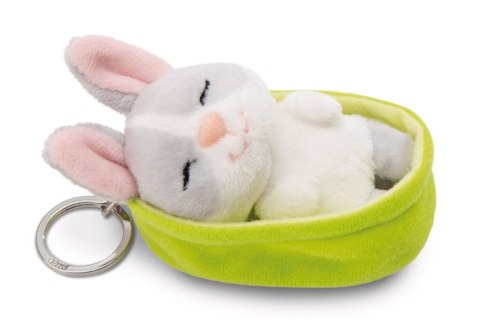 NICI 49982 Brelok Sleeping Pets królik szary 8cm, koszyk zielony