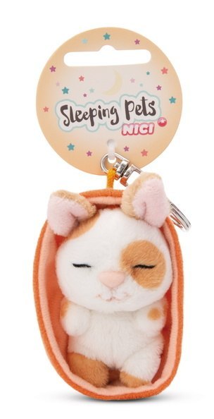 NICI 49983 Brelok Sleeping Pets królik karmelowy w łatki 8cm, koszyk pomarańczowy